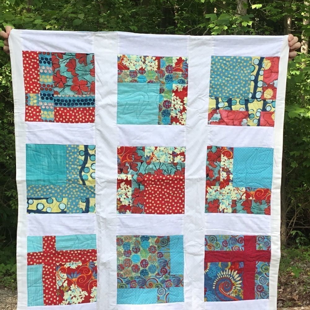 NWT Handcrafted Turquoise, Red, Yellow Quilt